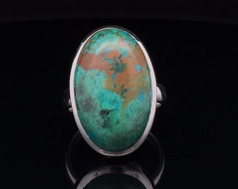 Anillo de plata de ley con crisocola, tamaño 7