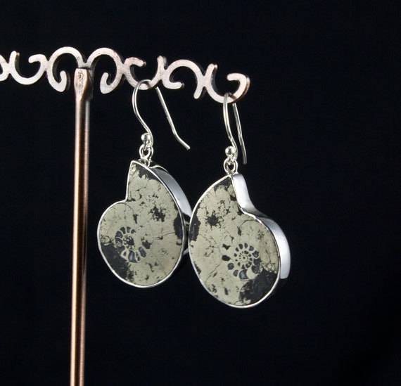 Sterling Silver Pyritized Ammonite Earrings