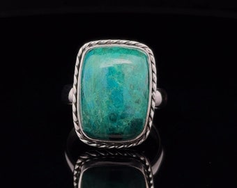 Anillo de plata de ley con crisocola, tamaño 7