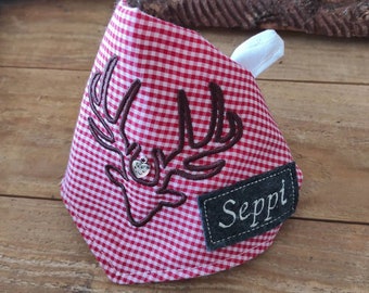 Dog bandana with Bavarian red checkered or blue checkered personalized