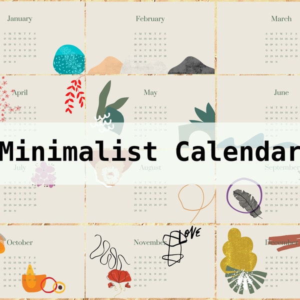 2020 minimalistischen digitalen Kalender, druckbare Desktop Wallpaper Kalender, minimale monatliche Wandkalender, Instant Download
