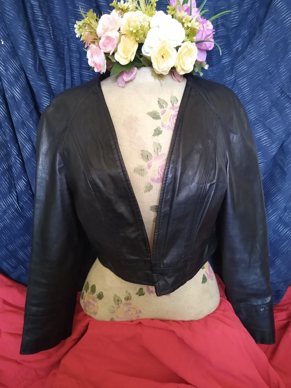 1980s black leather crop jacket