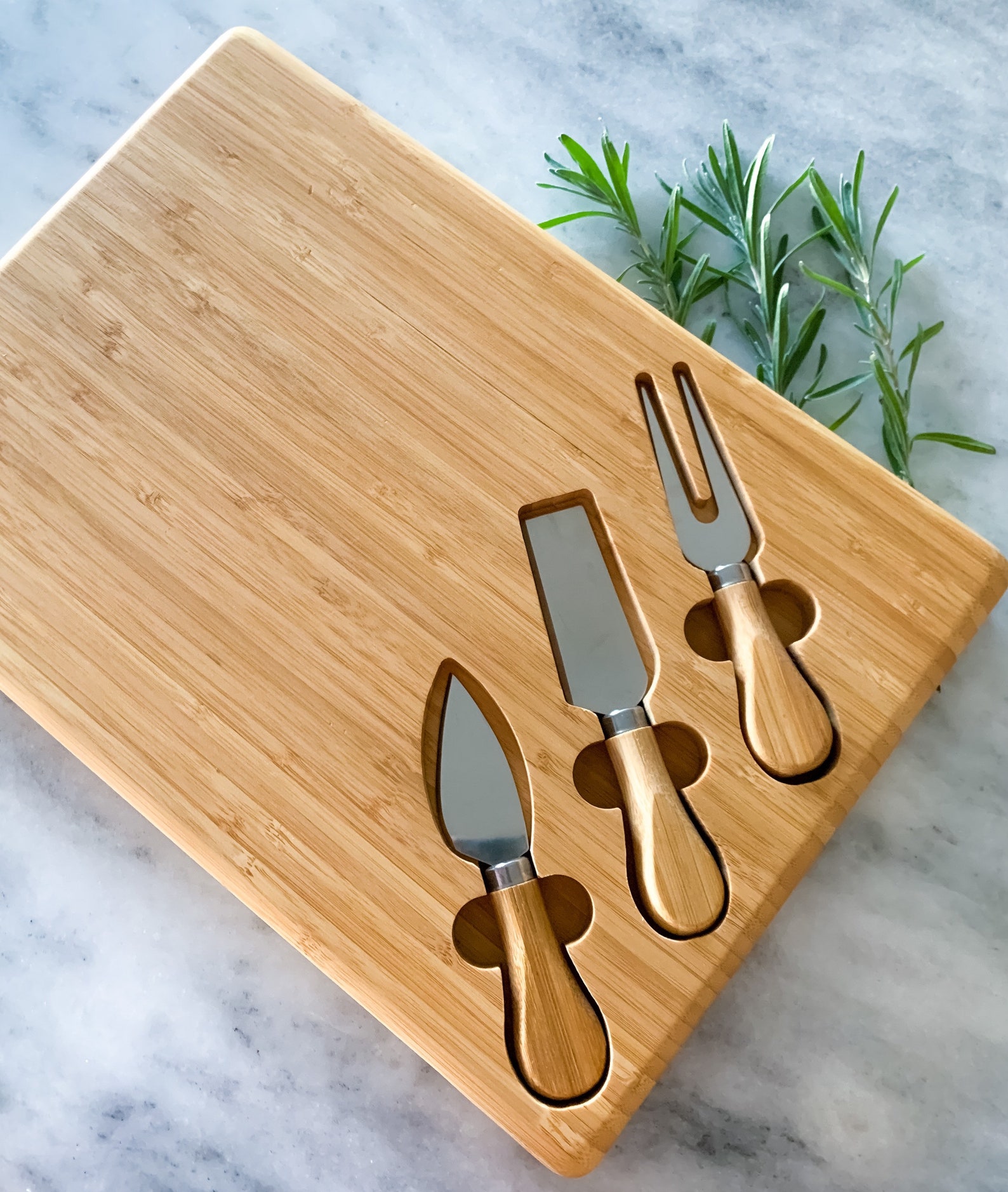 Bamboo Cheese Board Set with Utensils Antler Floral Design Etsy