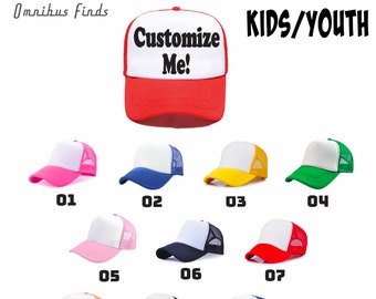 Sombreros de camión de malla panelada de espuma listos para personalizar, tamaño para niños / adolescentes, sombreros, texto personalizado, multicolor, unisex, con correa ajustable