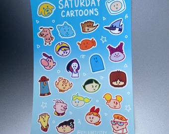 Saturday Cartoons Sticker Sheet – Nostalgic Hand-Drawn Vinyl Art (5.5" x 3.9")