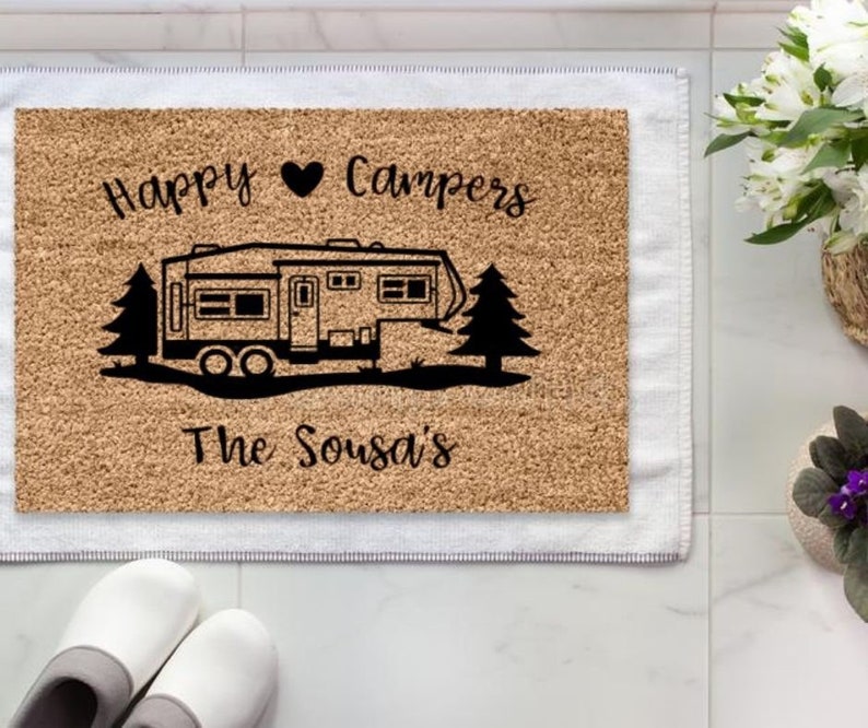 Happy Camper Doormat Custom Doormat Doormat Camp Doormat Etsy