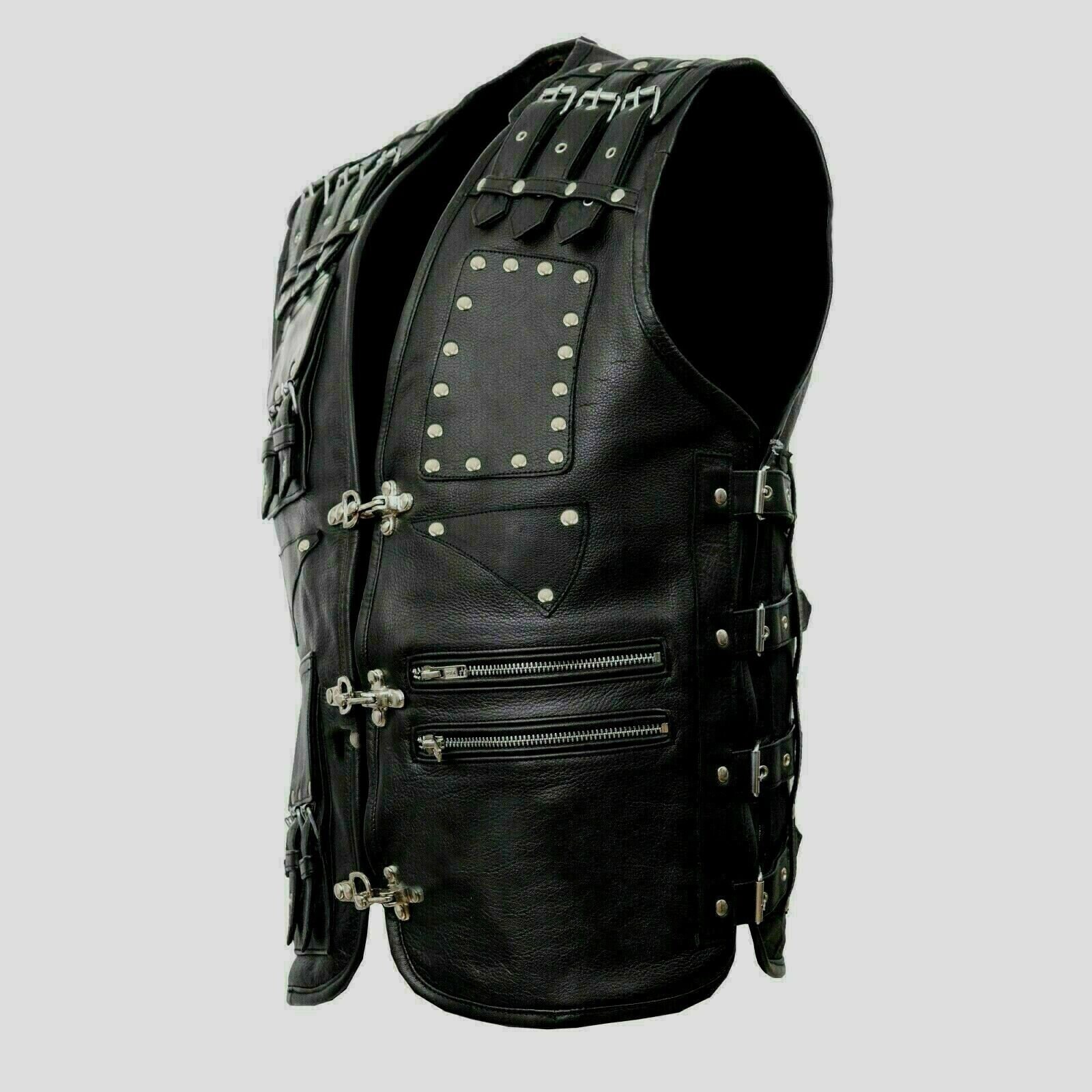 Men's Buckled Biker Motorcycle Vest 100 Real Genuine Etsy Canada