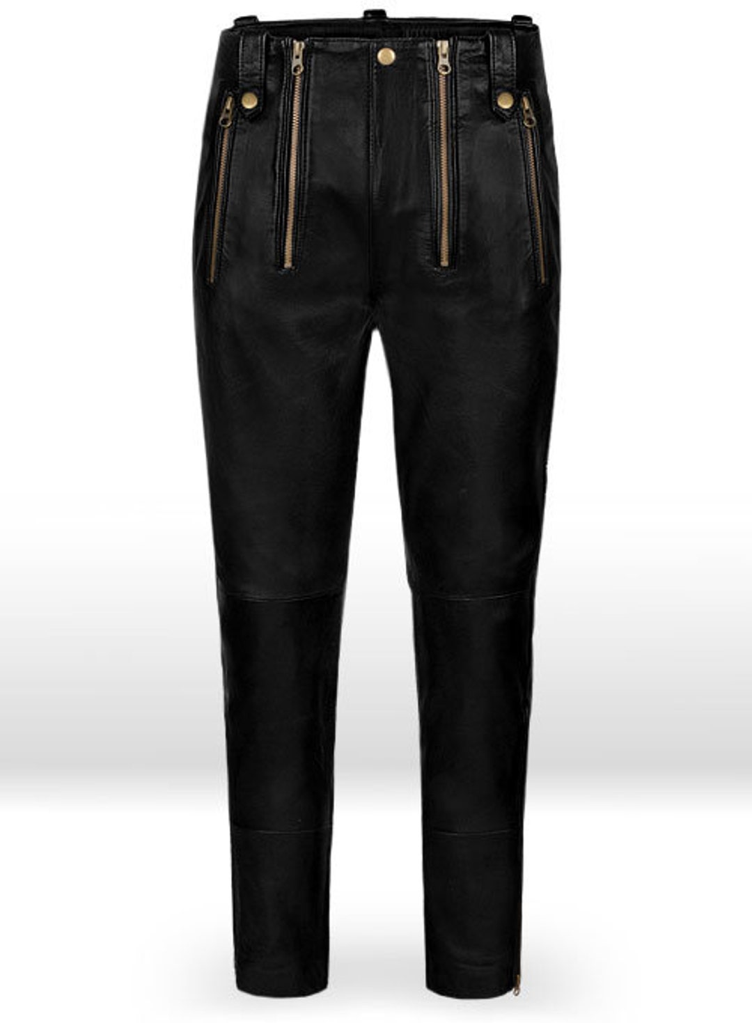 Women's Leather Double Zipper Motorcycle Bikers Pants 100 Etsy