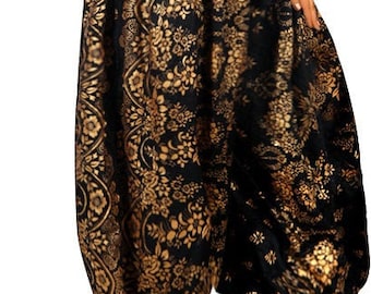 Tribal Bellydance Bloomer Harem pant cotton Oriental Border Black Gold * NEW DESIGN *