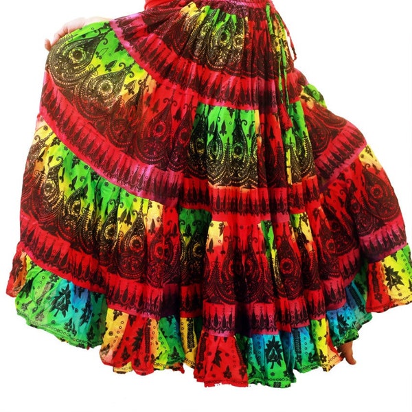 Wevez Women's Tribal Dip Dye Skirt - 25 Yard Flow Cotton Skirt For Dance & Festivals