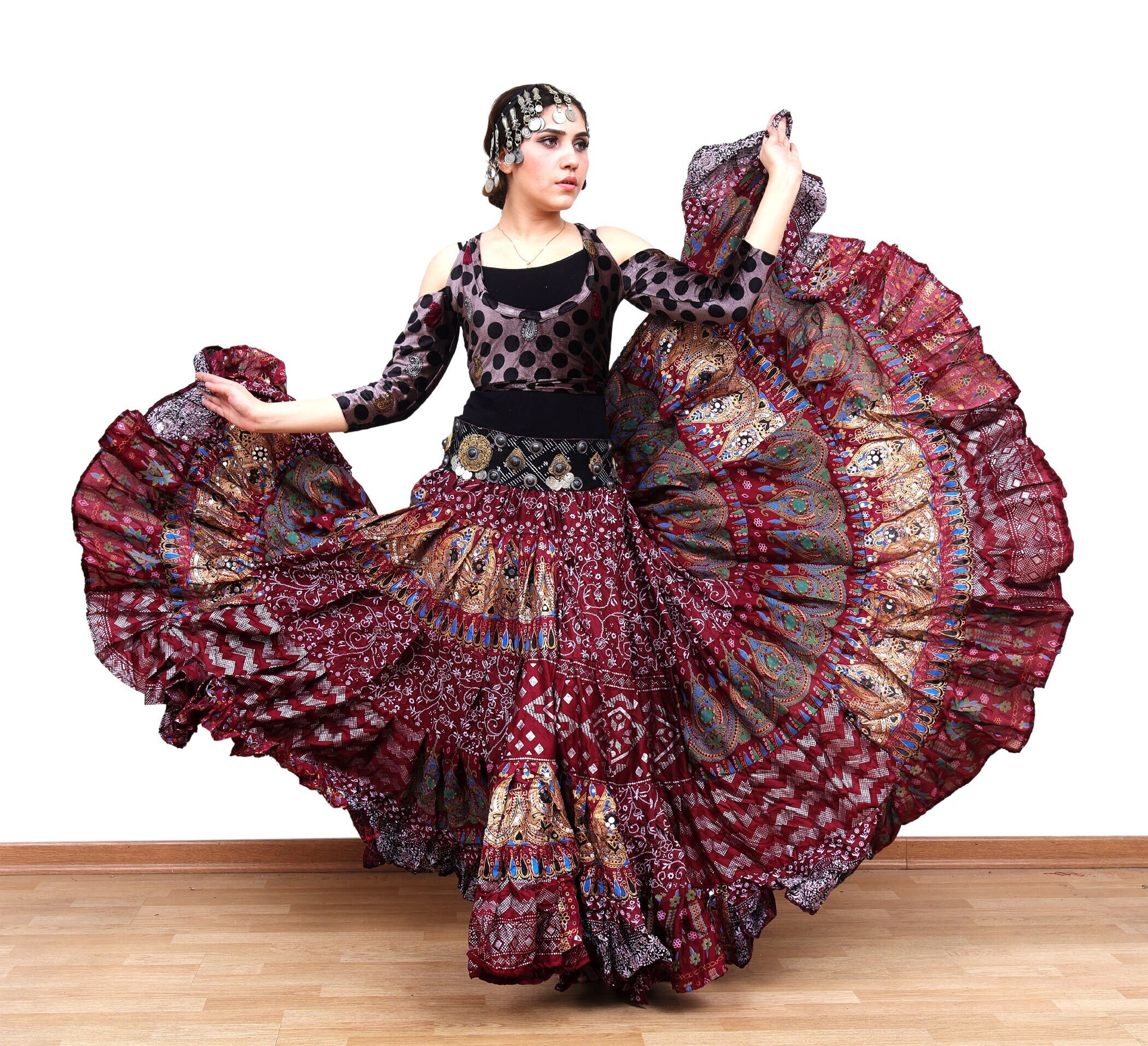 Jupe Longue Maxi Boho/ethnique Imprimée Fleurs Avec Broderies Et Paillettes - Taille Unique (élastique), Neuf Avec étiquettes