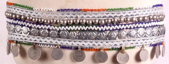 Vintage Kuchi Belt: Tribal Belly Dance Belt with Coins & Beads Vintage Kuchi Belly Dance Belt: Afghan Coins & Glass Stones  main image 2