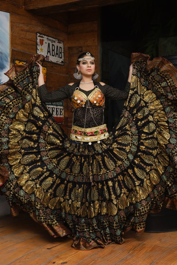 100% Cotton Skirt Gypsy 4 Tiered 25 Yard Skirt Tribal Belly Dance Röcke Oriental 