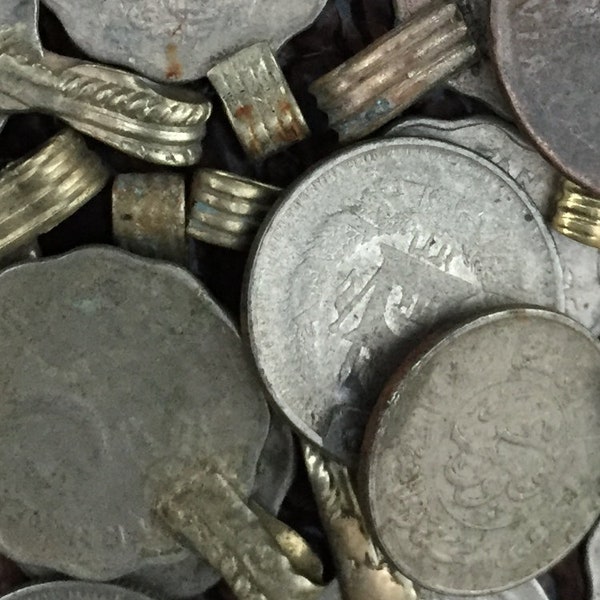 Kuchi Silver Coins - 50 Lot, Middle Eastern Belly Dancing Decor, Antiqued Silver, Made In Pakistan