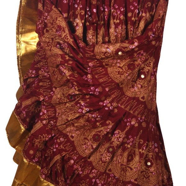Tribal Bellydance Block print & Jaipur Beauty skirt with mirrors and gold border 100% cotton 25/35 Yards ATS skirt Tribal Bauchtanz Rock