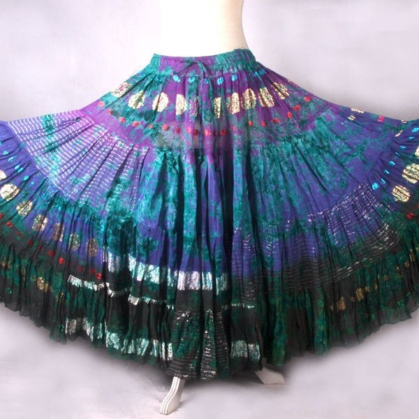 Tribal Bellydance Bollywood skirt  hand dyed 100% cotton viscose 25 Yd 35 Yd ATS skirt Tribal Bauchtanz Rock 4- tier skirt