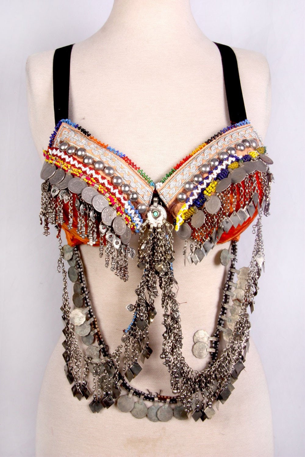 Vintage Belly Dance or Burlesque Costume Glass Bead Rhinestone Bra