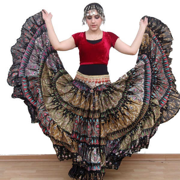 Tribal Bellydance Block print Patchwork skirt  25 Yards 35 Yards ATS skirt Gypsy skirt Tribal Bauchtanz Rock 4- tier skirt