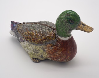 Raku Ceramic Mallard Duck – Collectible Duck – Mallard Sculpture – Duck Statuette – Raku Ceramic Duck – Art Piece