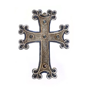 Armenian Cross in Raku Ceramic Handmade - Cross Made of Ceramic by Hand, Hand Painted - Armenian Cross with Woven Work