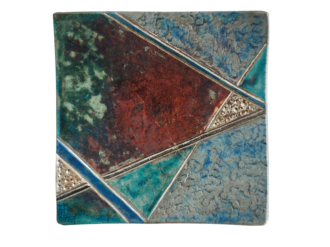 Handmade Raku Ceramic Pocket Emptier Plate, Artistic Geometric Design ...