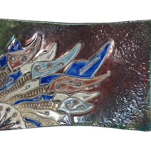 Raku Ceramic Plate 29 x 19 cm, Artistic Floral Design, Perfect as a Pocket Emptyer, Centerpiece or Decoration, Unique and Handmade