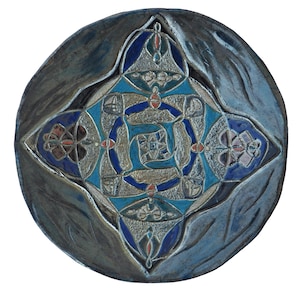 Raku Ceramic Centerpiece Plate, Artistic Decoration to Hang or for the Table, Designer Plate, Geometric Design Plate