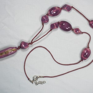 Necklace with Raku Ceramic Beads entirely Handmade, Raku Necklace, Raku Ceramic - purple raku beads - raku pearl necklace