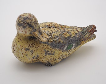 Female Mallard Duck in Raku Ceramic – Collectible Duck – Mallard Sculpture – Raku Ceramic Duck – Handcrafted Artistic Piece