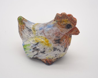 Raku Ceramic Hen - Handmade Raku Pottery - Artisan Hen Sculpture - Collectible Raku Chicken - Whimsical Ceramic Hen - Hen Figurine