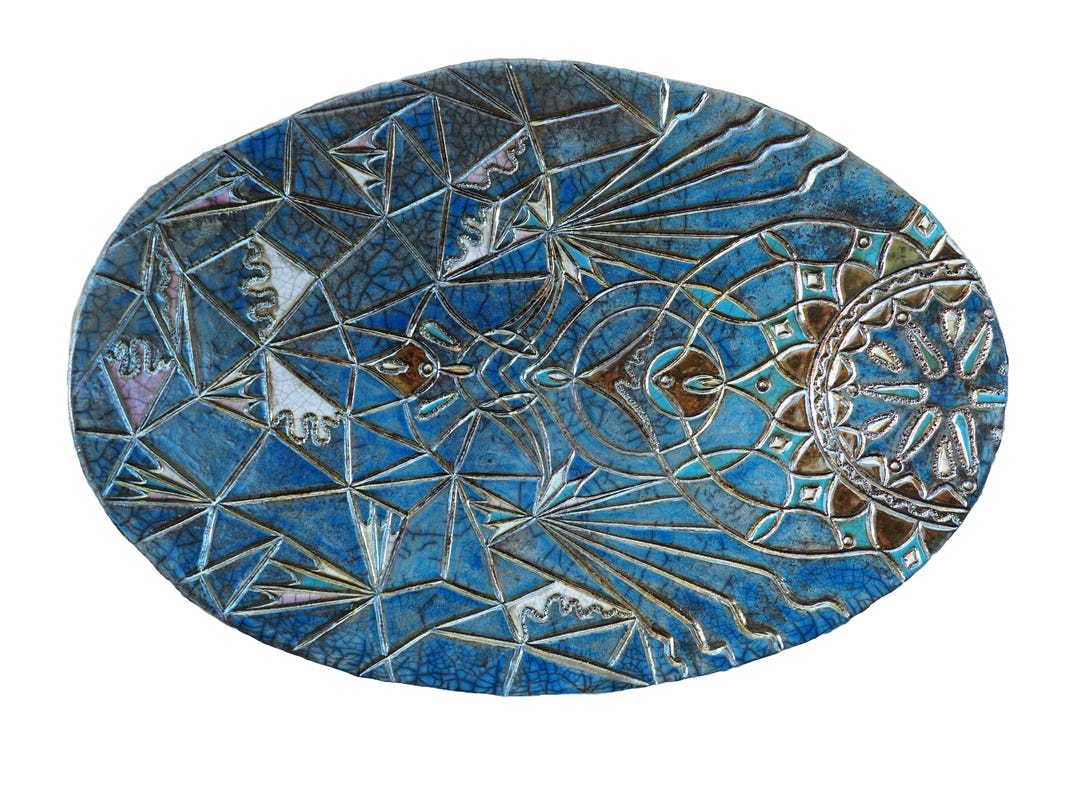 Oval Centerpiece Solar Geometries in Raku Ceramic, Geometric Design ...
