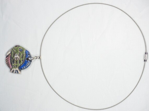 Collier de créateur couple poissons céramique raku turquoise en bon
