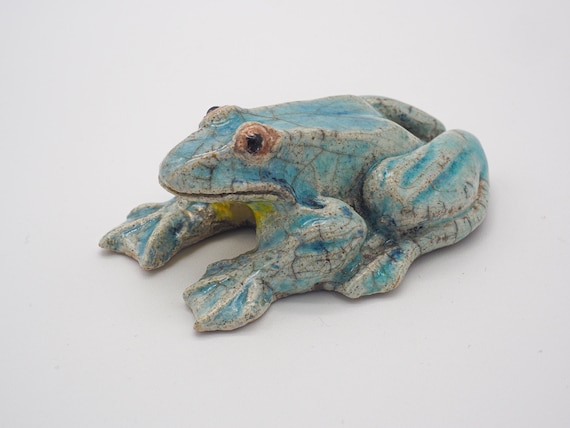 Rana Artigianale in Ceramica Raku Fatta a Mano Oggetto da Collezione