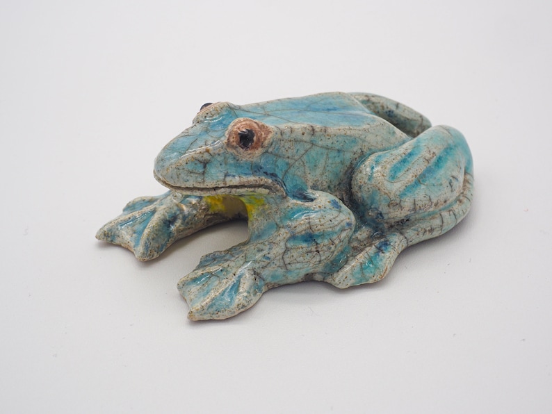 Rana artigianale in ceramica Raku fatta a mano, piccolo animale da collezione