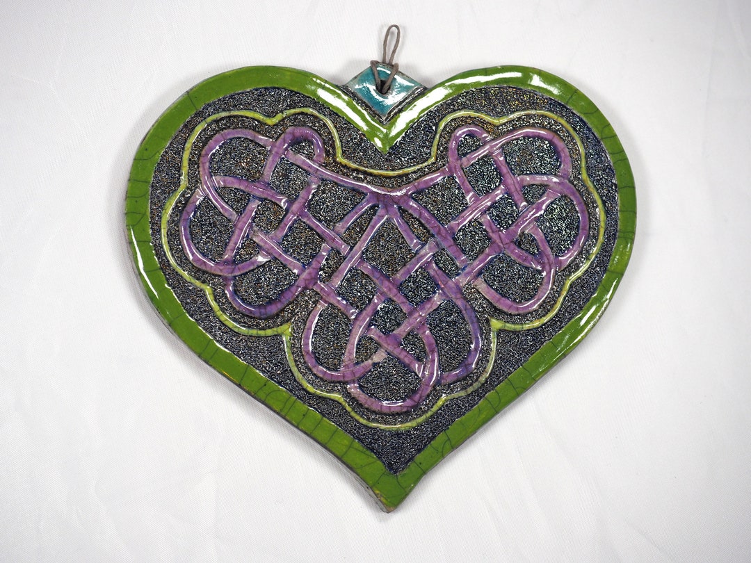 Heart With Celtic Knot in Raku Ceramic Unique Artwork Wall Decoration ...