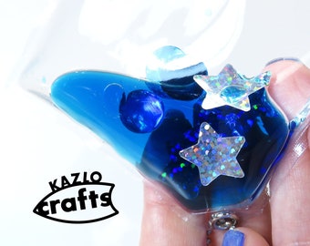 Blue Gems and Stars Liquid Motion Fidget Keychain