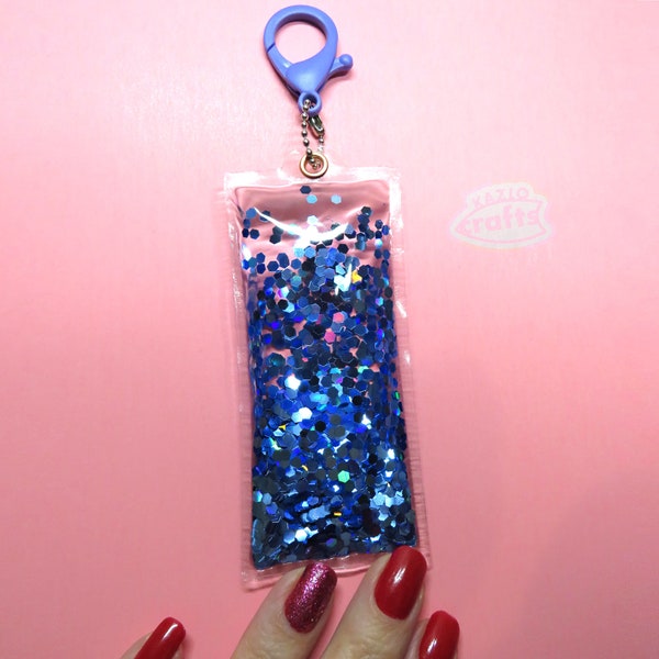 Holographic Blue Liquid Confetti Fidget Keychain