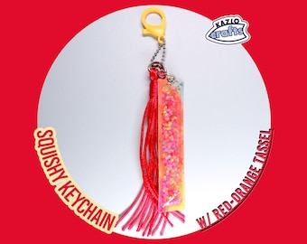 Bright Stars Squishy Fidget Keychain | Small Glitter Keychain with Tassel | Nurse Badge Accessory