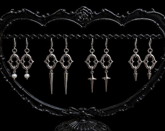 Gothic Pearl, Spike & Star Drop Earrings | Stainless Steel Dangle Earrings | Alternative Jewelry | Medieval | Punk | Gift for Her