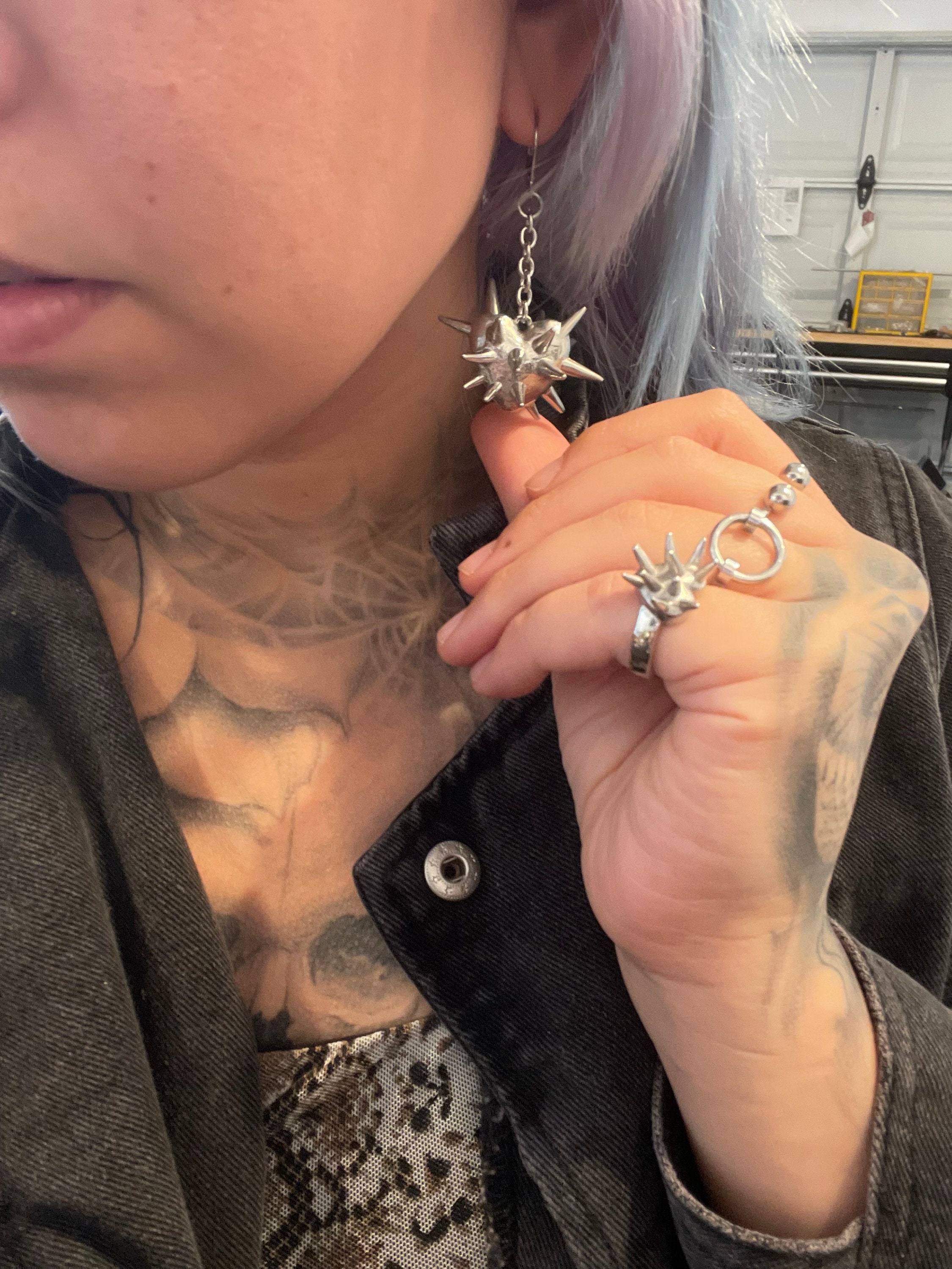 HeartofSteelJewelry Heart Flail Morning Star Earrings