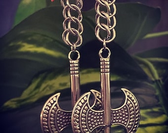 Battle Axe, Medieval Chainmaille axe earrings