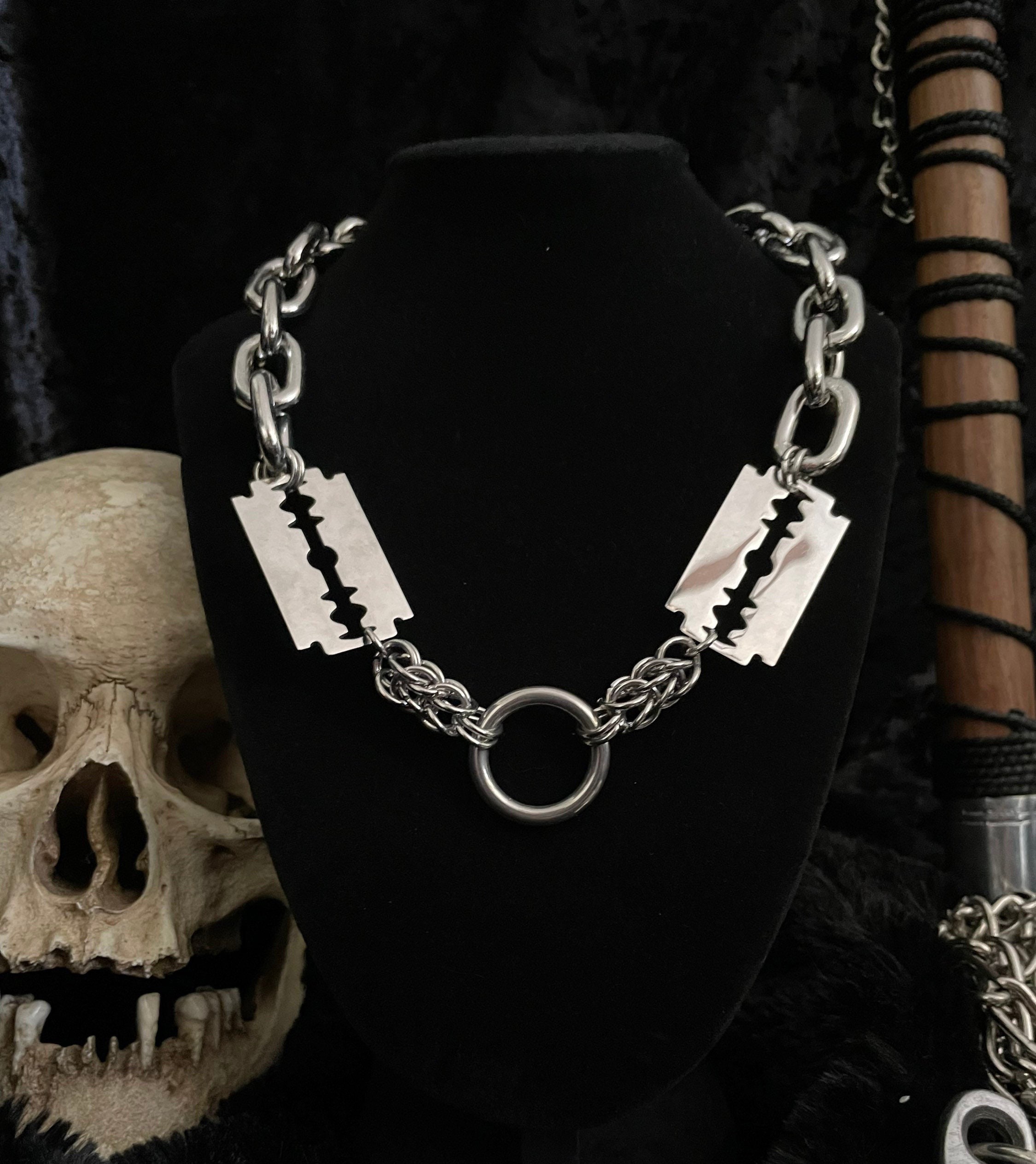 Razor Blade Necklace Sterling Silver Filled Punk Gothic -  Denmark