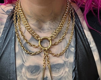 Spiked Bolo Necklace, Gold Silver Chainmaille Choker