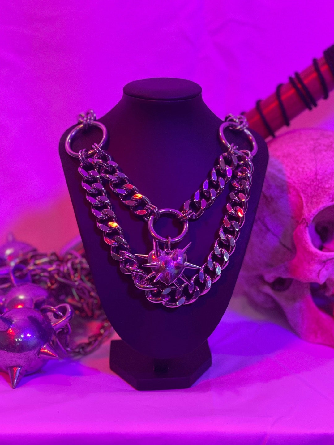 Cuban Link Heart Flail Necklace Etsy