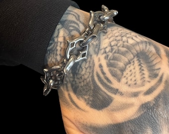 Pulsera de eslabones grandes con púas huecas de acero inoxidable – Pulsera de cadena estilo punk gótico – Joyería ligera y vanguardista – Regalo unisex de estilo urbano