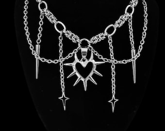 Spikey Chainmail Herzkette, (silber/ gold)