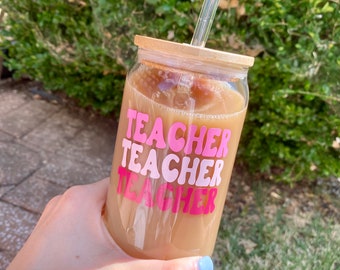 Teacher Coffee Cup Gift | Iced Coffee Glass Cup | Soda Can Glass | Aesthetic Glass Cup | Gift for Her | Iced Coffee Cup