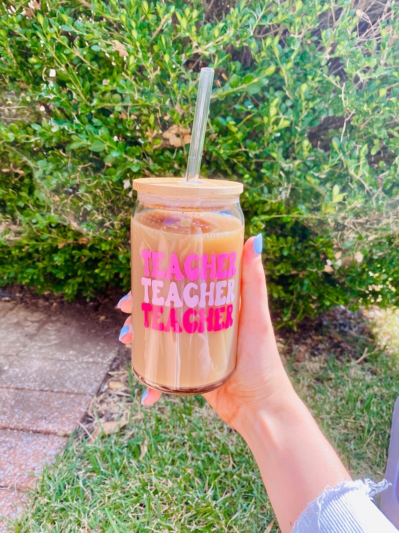 Teacher Coffee Cup Gift Iced Coffee Glass Cup Soda Can Etsy