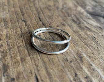 Silver double band ring, 925 sterling silver ring, Boho chic silver ring, thumb ring, Gift for her,pinky ring, stackable ring