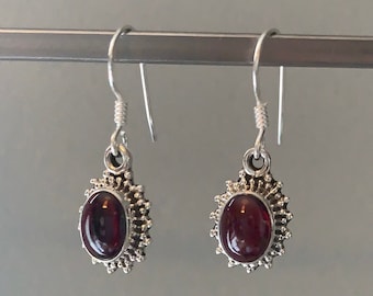 Teardrop Garnet Sterling Silver Earrings: January Birthstone Jewelry